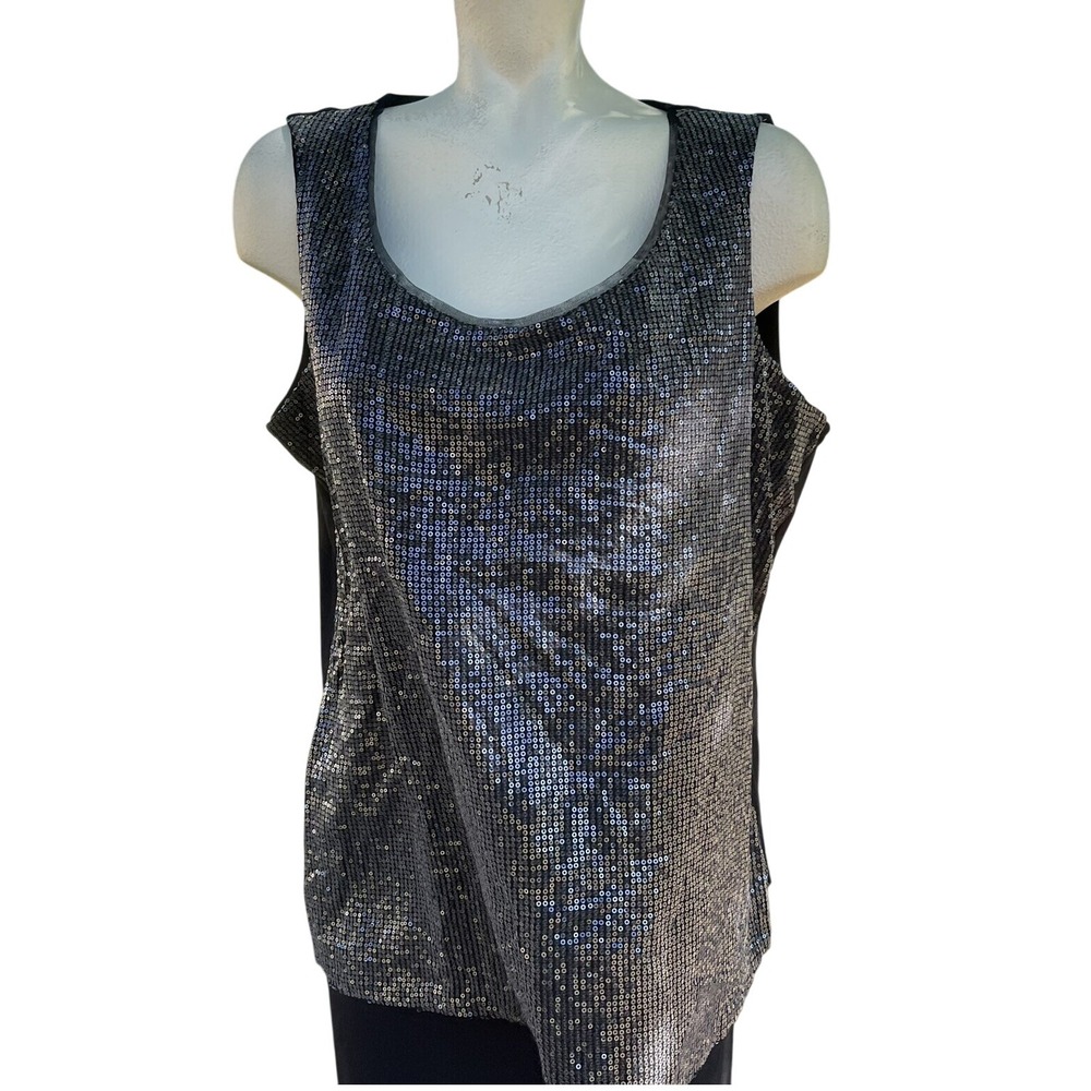 Coldwater Creek Black Grey Silver Sequin Sleeveless Shell 1X - Size 18